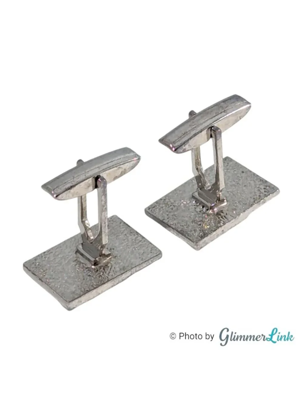 Vintage Rectangular Textured Mid Century Silver Tone Cufflinks